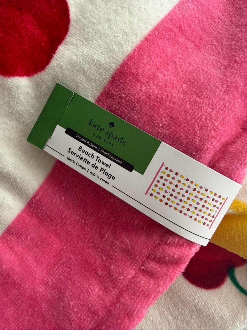 kate spade Pink and White Fruit Print Beach Towel - Picture 2 of 3